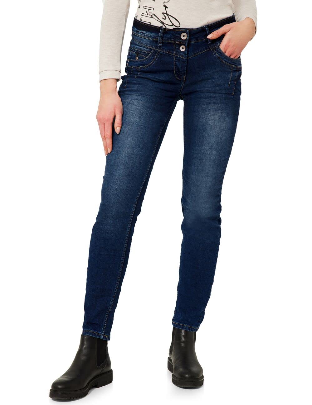 Cecil Damen Jeanshose Loose 27W / 30L Dark Blue Used Wash, 27W / 30L Dark Blue Used Wash