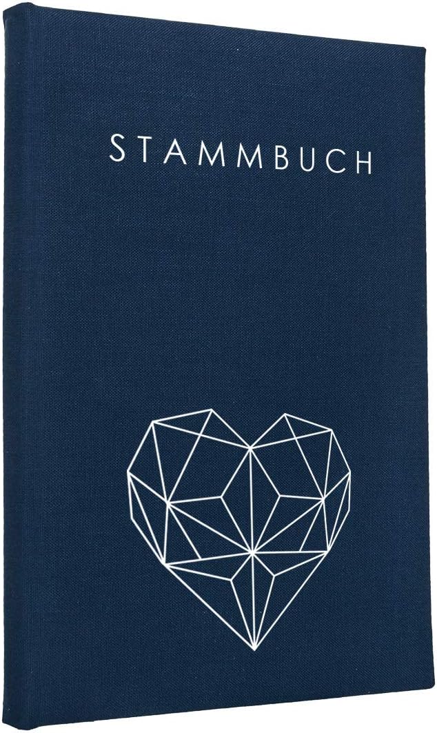 Hochzeitideal – Stammbuch der Familie Geometric blau 21,0 cm x 15,0 cm - Buchbinderleinen Stammbuch