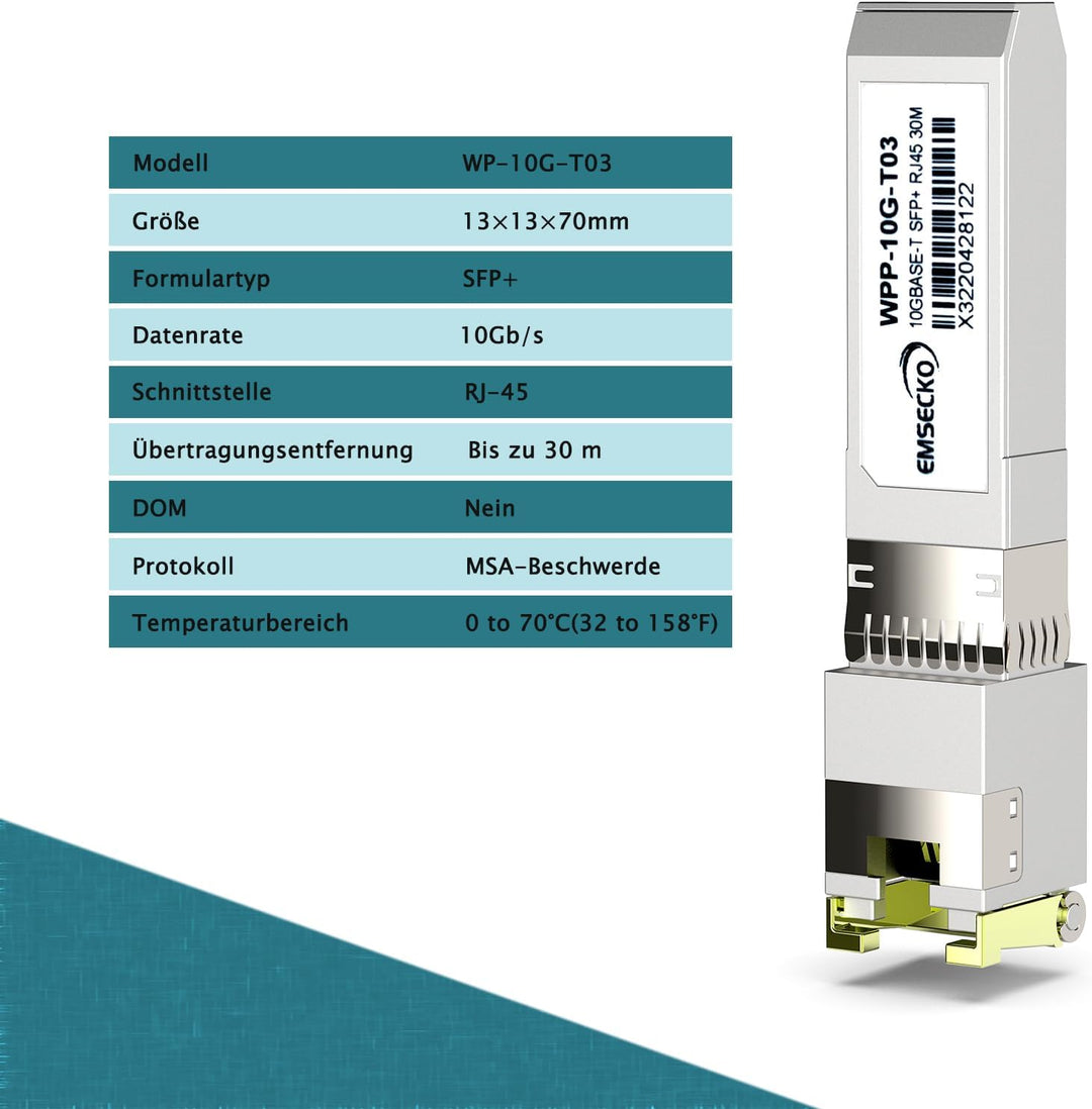 EMSECKO 10Gb SFP+ 30M, Kompatibel mit Cisco SFP-H10GB-CU50CM, Ubiquiti, Netgear, D-Link, TP-Link, QN