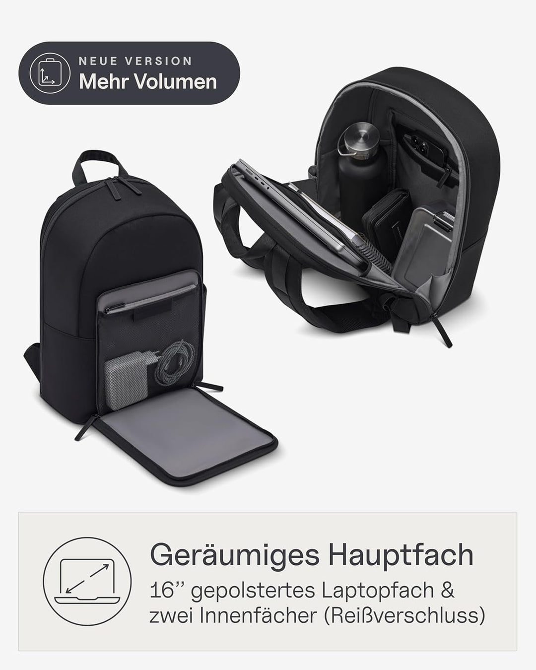 Kapten & Son Rucksack Aalborg NEW All Black 18 L | Rucksack Damen & Herren Schwarz | Handgepäck Ruck