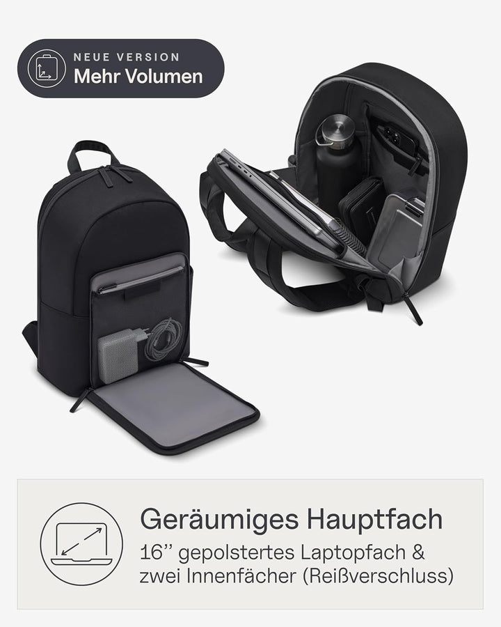 Kapten & Son Rucksack Aalborg NEW All Black 18 L | Rucksack Damen & Herren Schwarz | Handgepäck Ruck