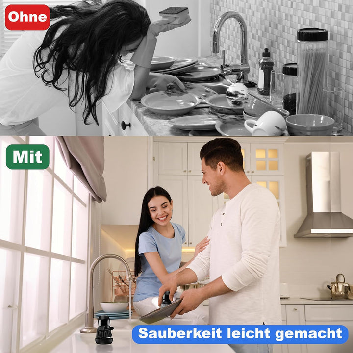 Spülbürste mit Spülmittelspender - Multifunktionale Reinigungsbürste zum Drücken - Schwarze Küchenbü