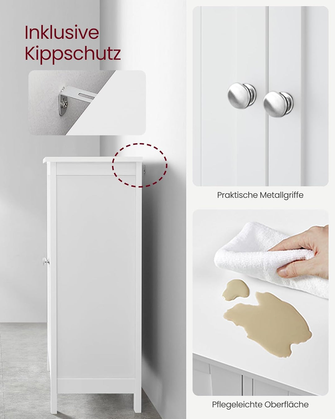 VASAGLE Badezimmerschrank, freistehender Badschrank, Aufbewahrungsschrank mit 2 Türen, mit 2 verstel