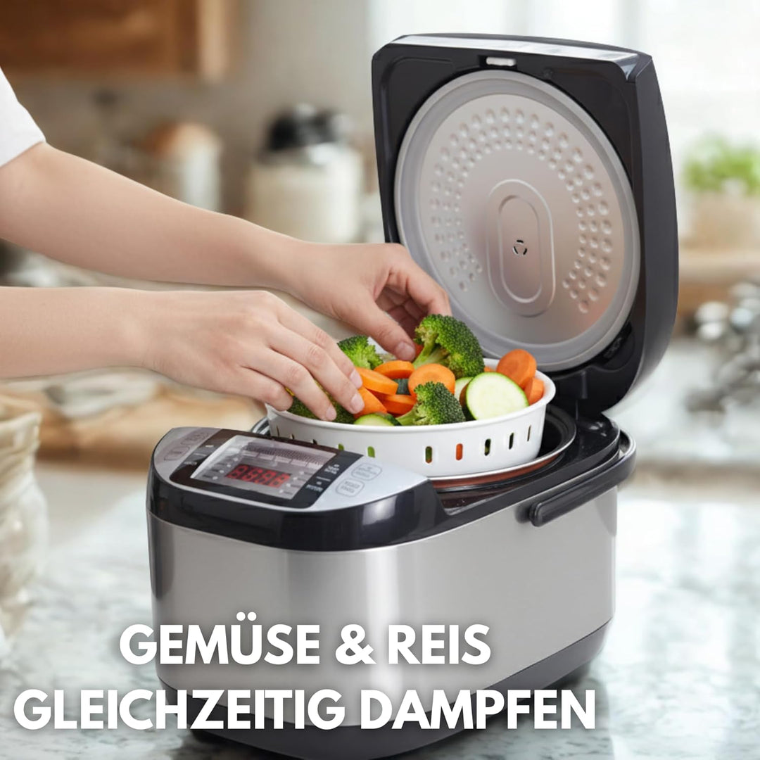 Reiskocher 5 Liter RK50 – Elektrischer Reiskocher & Multikocher für Sushi Reis mit Antihaft-Topf, 3D
