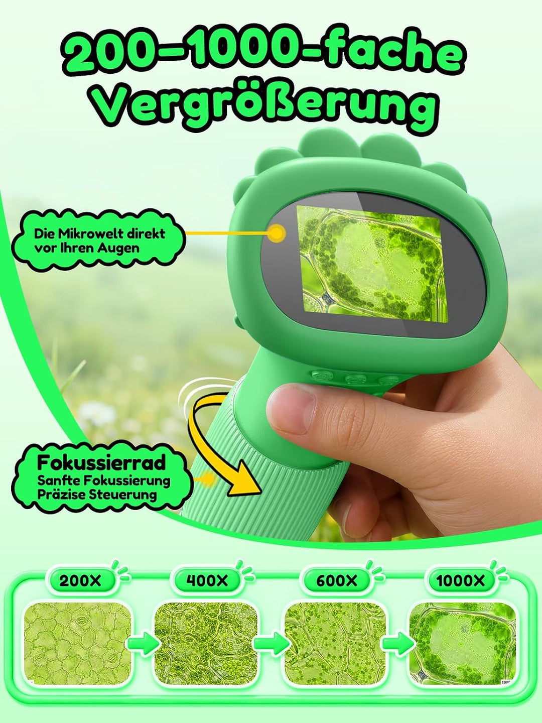 Acoath Mikroskop für Kinder, Digitales Taschenmikroskop mit 2,0" IPS-Bildschirm Lupe 200x Vergrösser