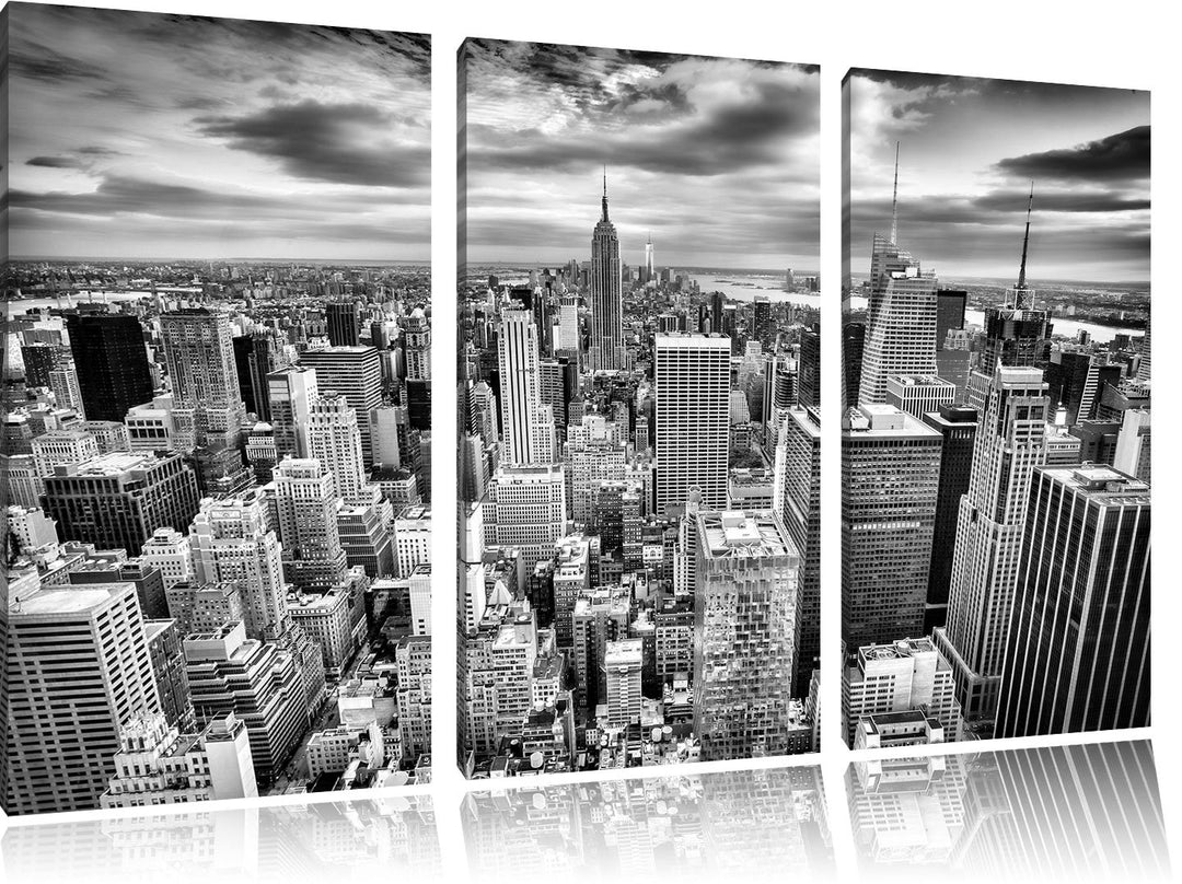 Pixxprint Monocrome, Skyline von New York 3-Teiler Leinwandbild 120x80 Bild auf Leinwand