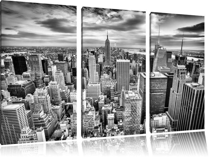 Pixxprint Monocrome, Skyline von New York 3-Teiler Leinwandbild 120x80 Bild auf Leinwand