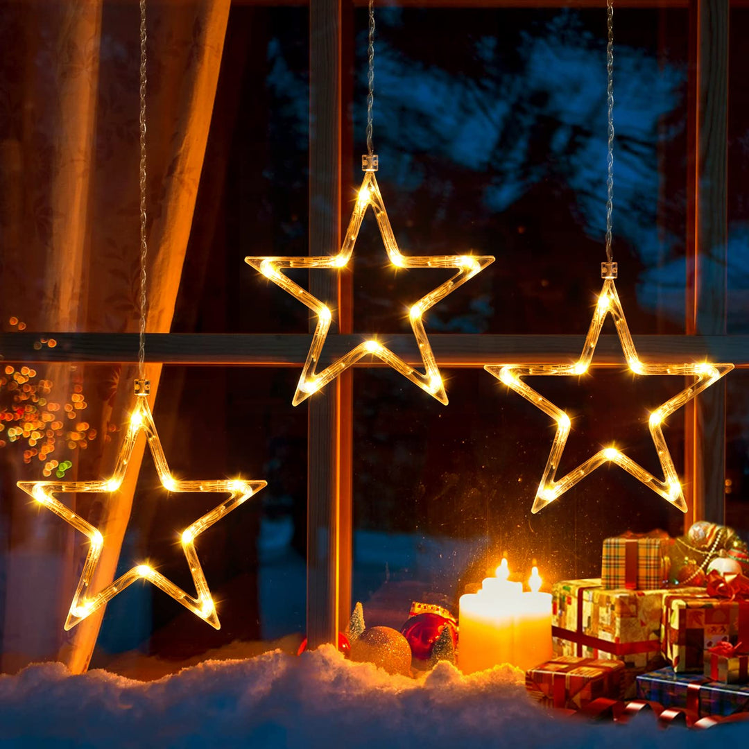 Ulinek Fensterdeko 3 Sterne mit Batteriebetrieb 30 LEDs [1M+0.6M] Sterne Weihnachtsdeko Fenster mit