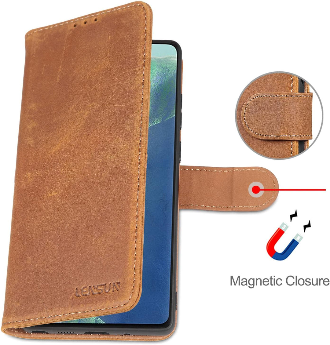 LENSUN Echtleder Hülle für Samsung Galaxy Note 20 Ultra, Handyhülle [Echtes Leder] [Kartenfach] RFID