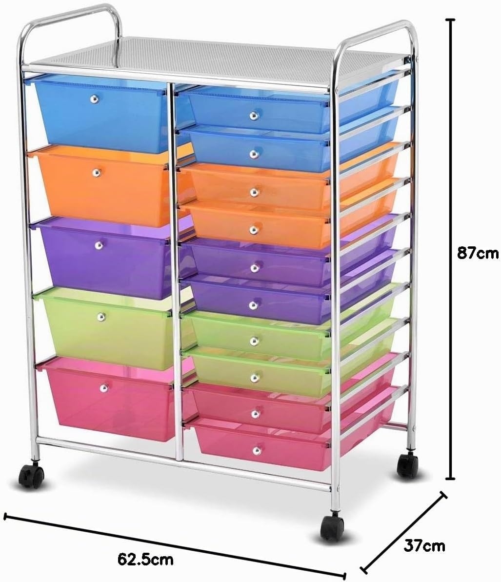 COSTWAY Rollwagen mit 15 stapelbaren Schubladen, Schubladenwagen Rollcontainer mit Metallgestell und