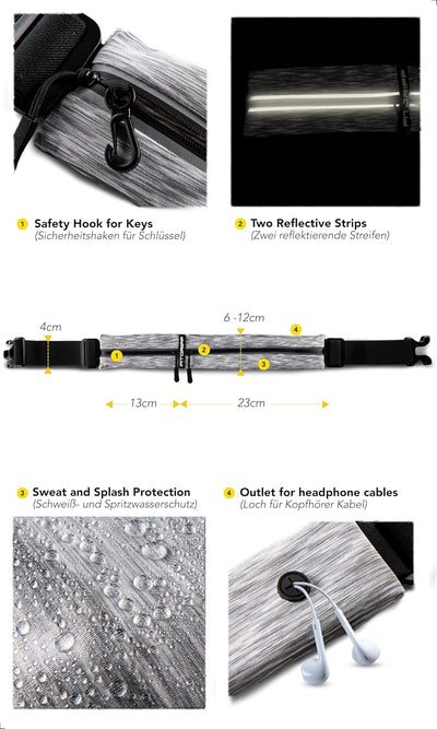 Fitgriff® Laufgürtel für Handy - Lauftasche Jogging, Hüfttasche, Sportgürtel, Running Belt zum Jogge