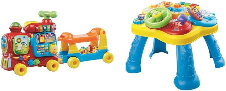 VTech ABC-Eisenbahnspielzeug, bunt, deutsch & Baby Abenteuer Spieltisch – Bunter Babyspieltisch mit