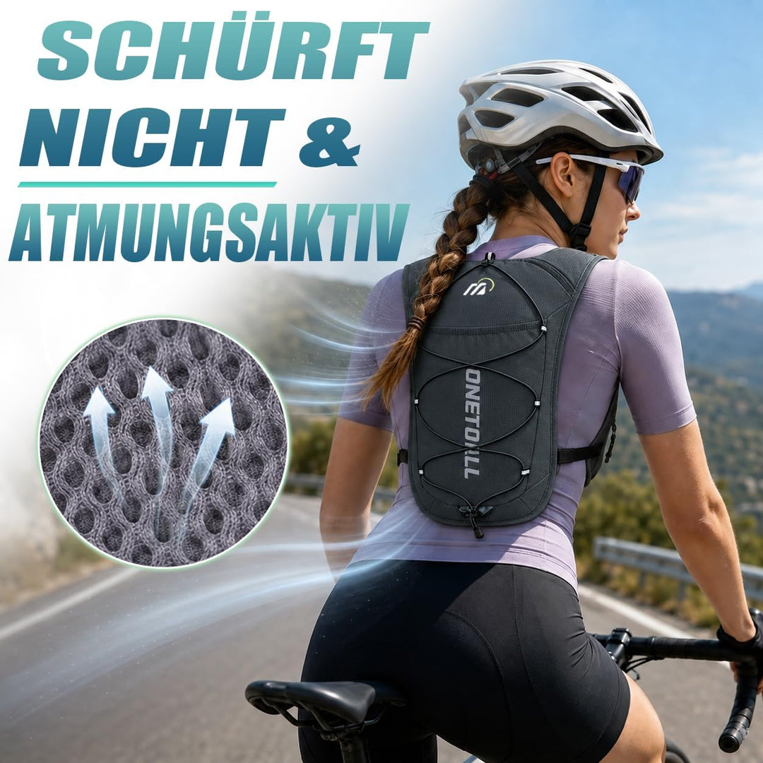 Laufweste Damen mit 500ml Trinkflasche/2L Trinkblase, Leichter Trinkrucksack Laufen Herren 6L, Runin