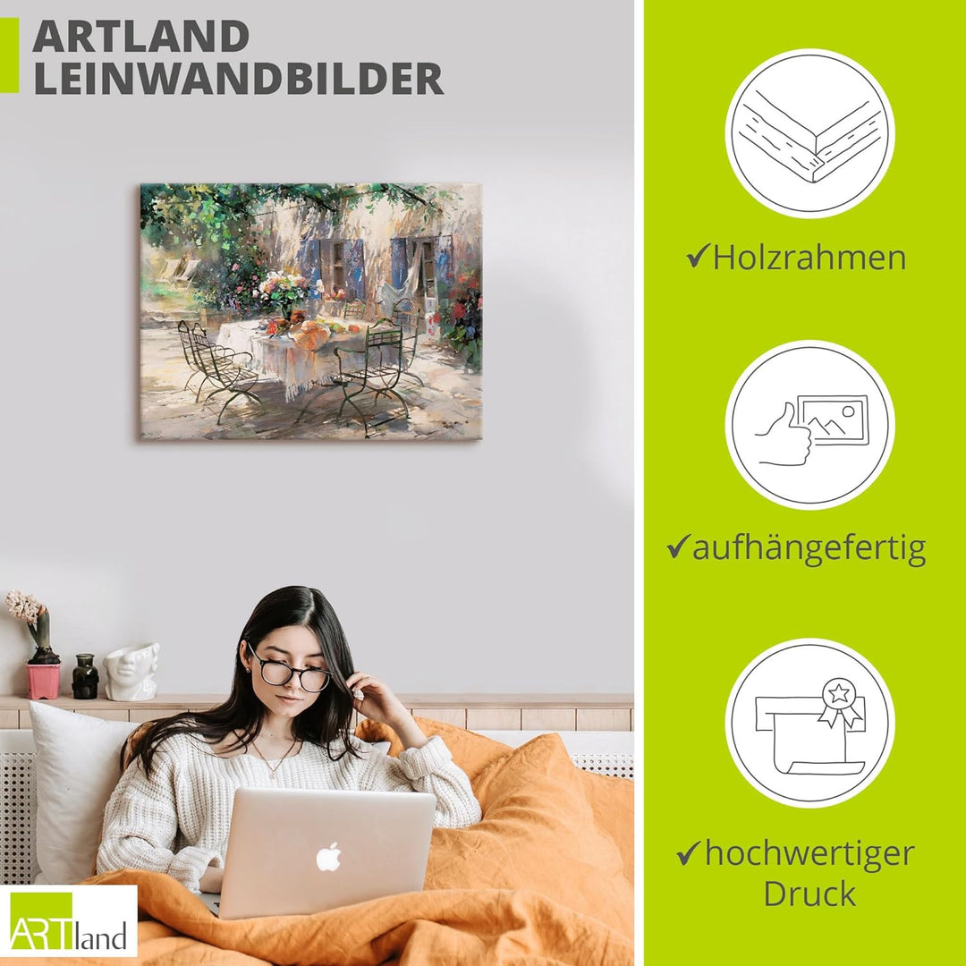 ARTland Leinwandbilder Wandbild Bild auf Leinwand 80 x 60 cm Landschaften Garten Malerei Creme Schat