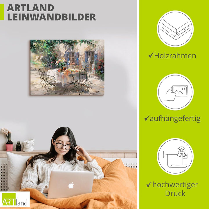 ARTland Leinwandbilder Wandbild Bild auf Leinwand 80 x 60 cm Landschaften Garten Malerei Creme Schat