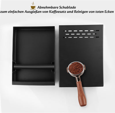 Fishawk Espresso-Klopfbox-Schublade, Edelstahl-Kaffeesatz-Klopfbehälter mit Abnehmbarer Klopfstange,