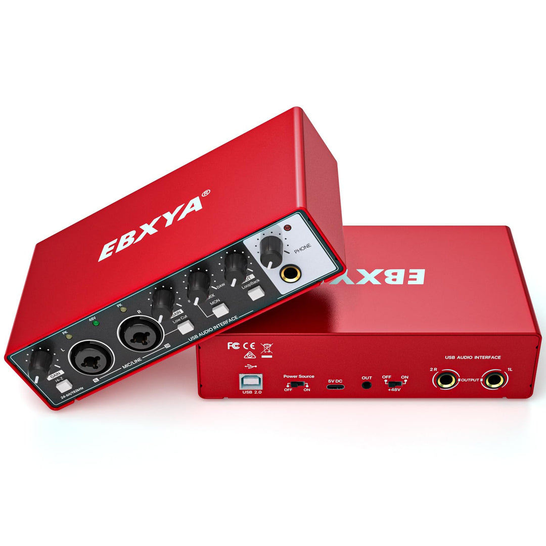EBXYA USB-Audio-Interface 24-Bit/192 kHz 2i2 USB-Soundkarten-Interface mit MIC/XLR/Line-Eingängen, H