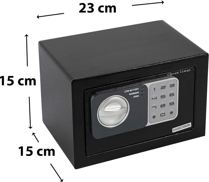 Genie Hand | Möbeltresor für Zuhause mit Elektronik Zahlenschloss und Schlüssel Tresor Safe mit Einw