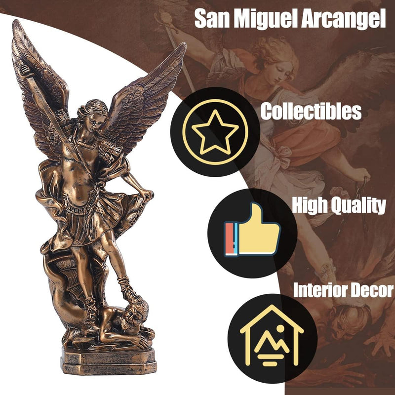 QIANLING 31,8 cm San Miguel Erzengel Statue, St. Michael Statue aus bronzeiertem Harz, St. Michael d