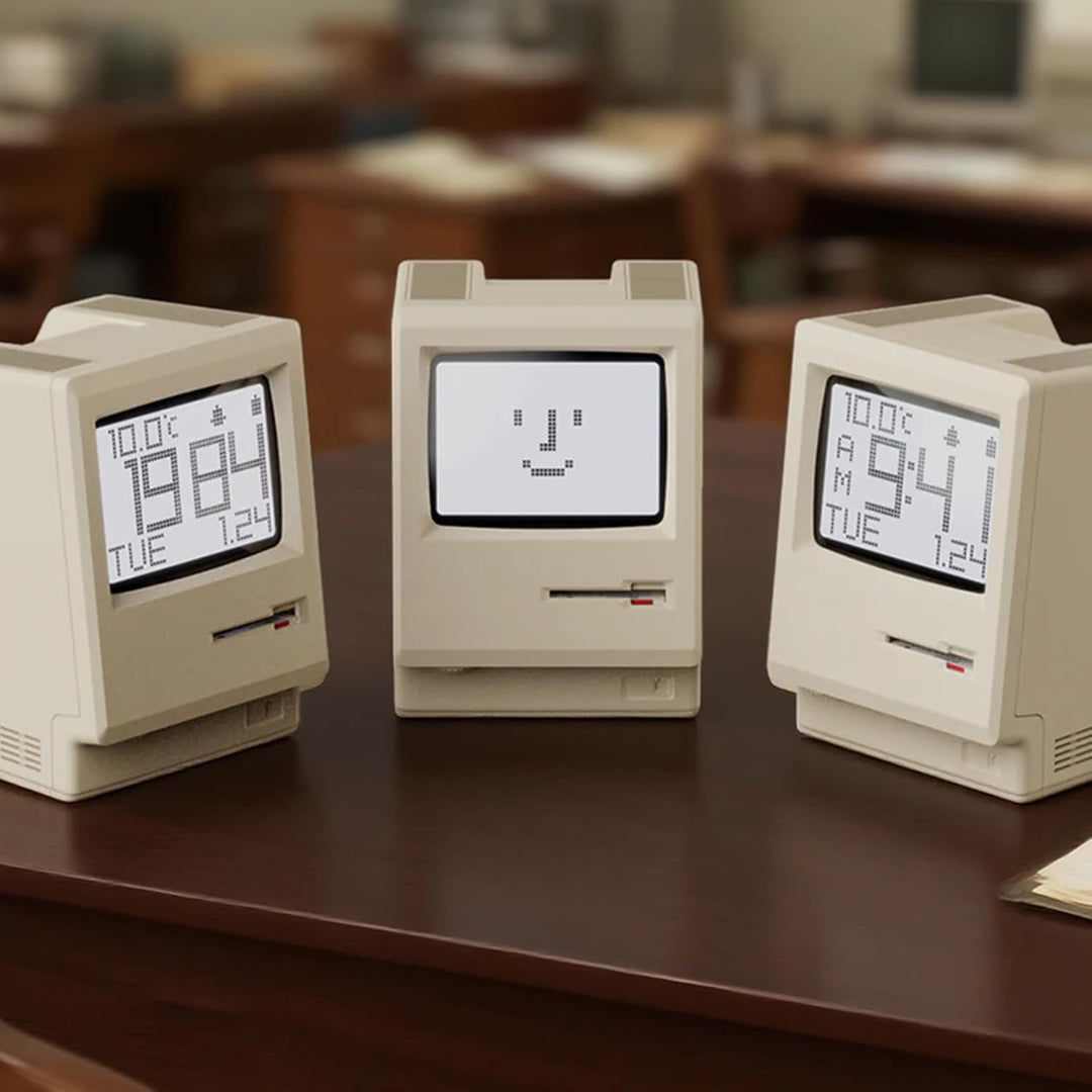 Maclock WB-8 Retro-Pixel-Wecker, elektronische Digitaluhr im Stil eines Computers aus den 80er Jahre