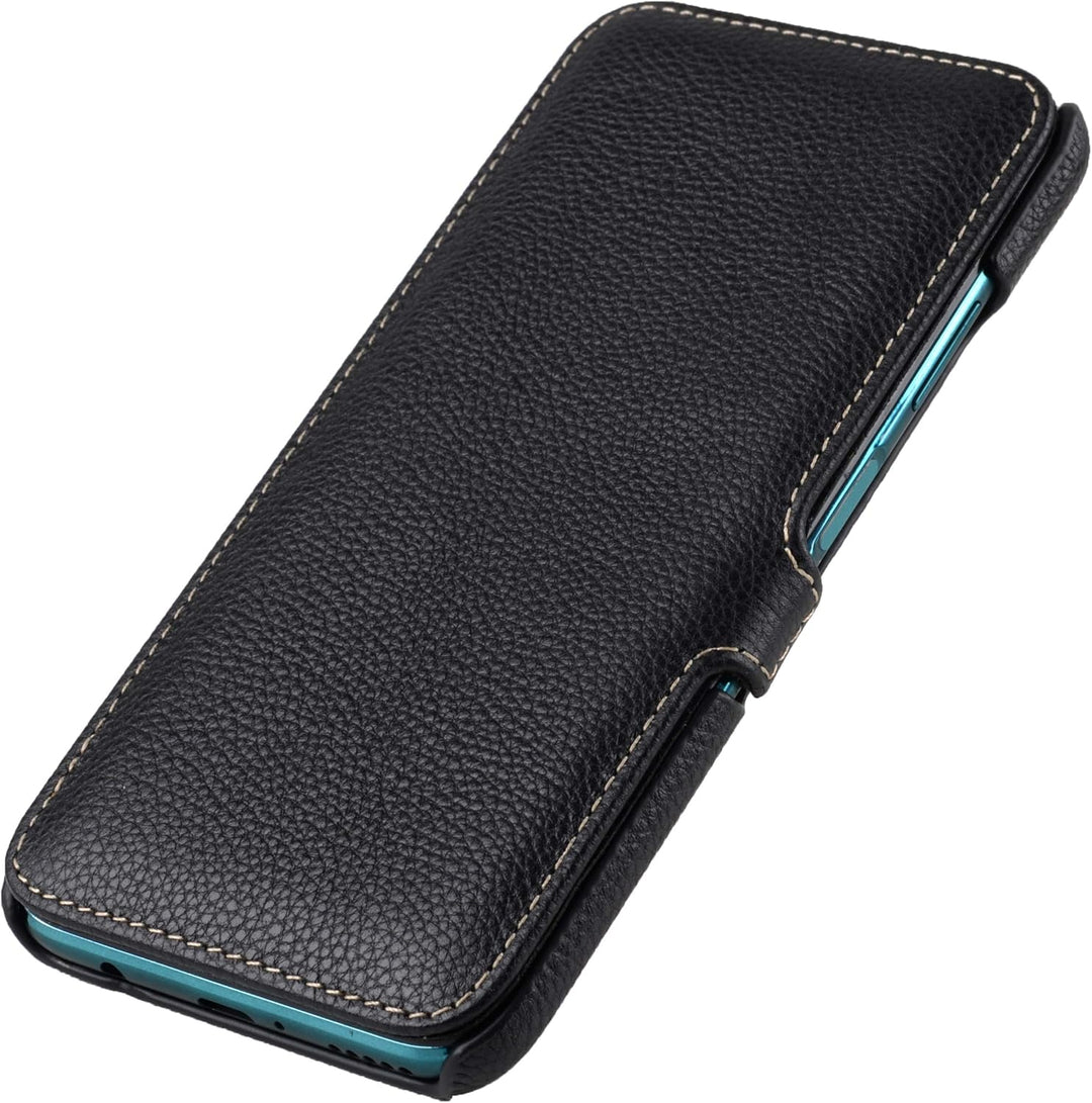 STILGUT Book Case kompatibel mit Huawei P40 lite Hülle aus Leder mit Clip-Verschluss, Lederhülle, Kl