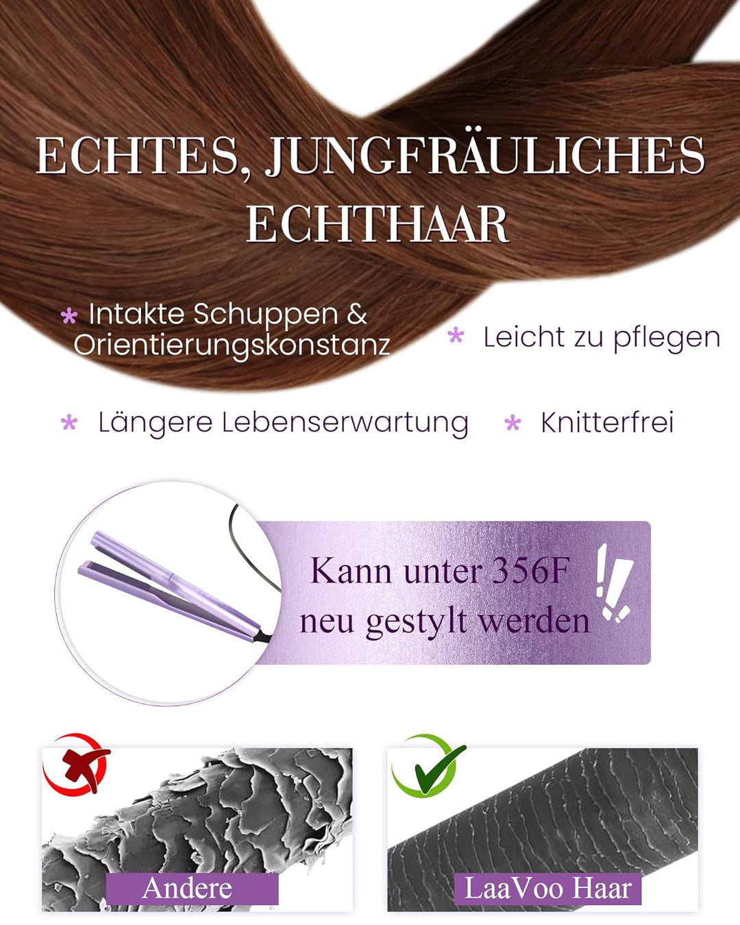 LaaVoo Rot Extensions Echthaar Bondings 60 cm Echthaar Extensions Mit Keratin Bondings Rotbraun Utip