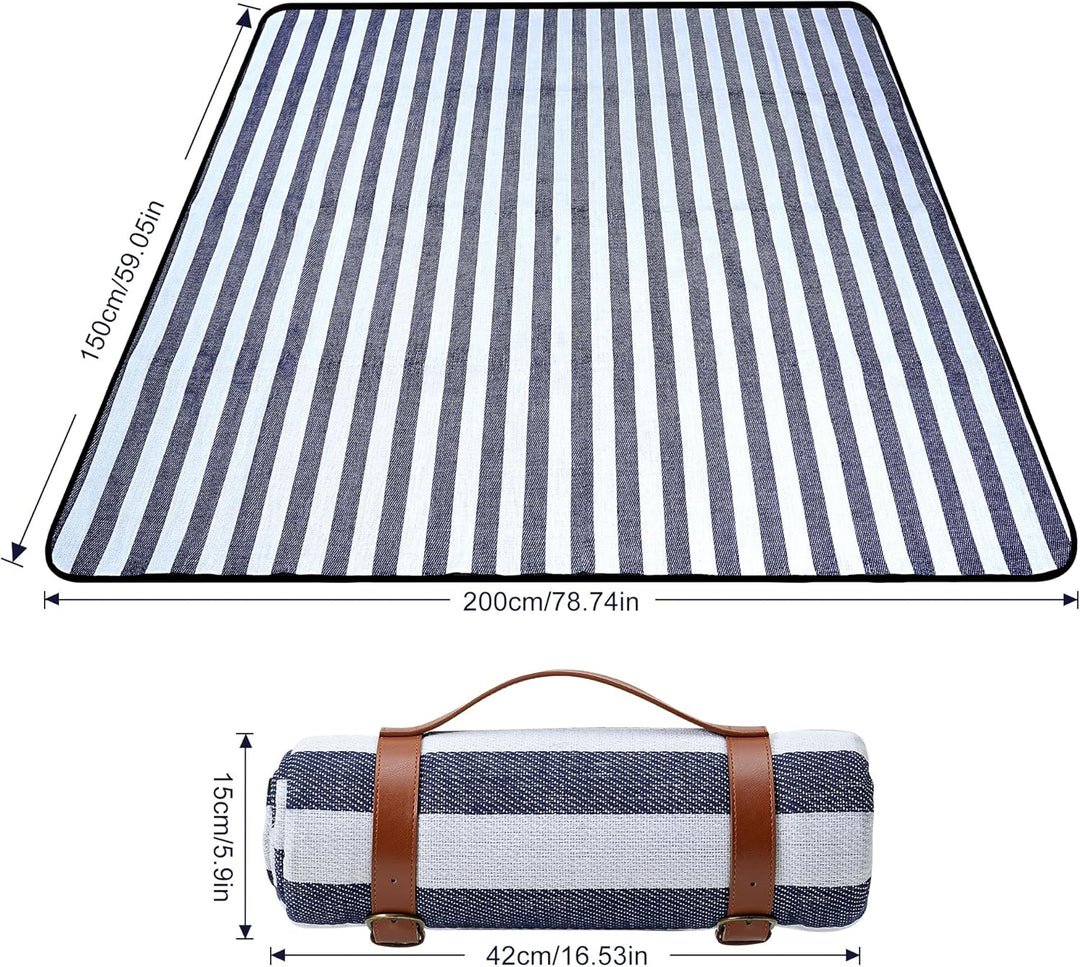 TRIXES XL gestreifte Picknickdecke mit Tragegriff – wasserdichte und sandfeste Decken – perfekt für