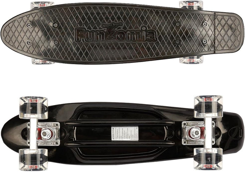 FunTomia Skateboard 57cm Mini-Cruiser Board mit T-Tool, ABEC-9 Kugellager, LED Rollen, Kinder Anfäng