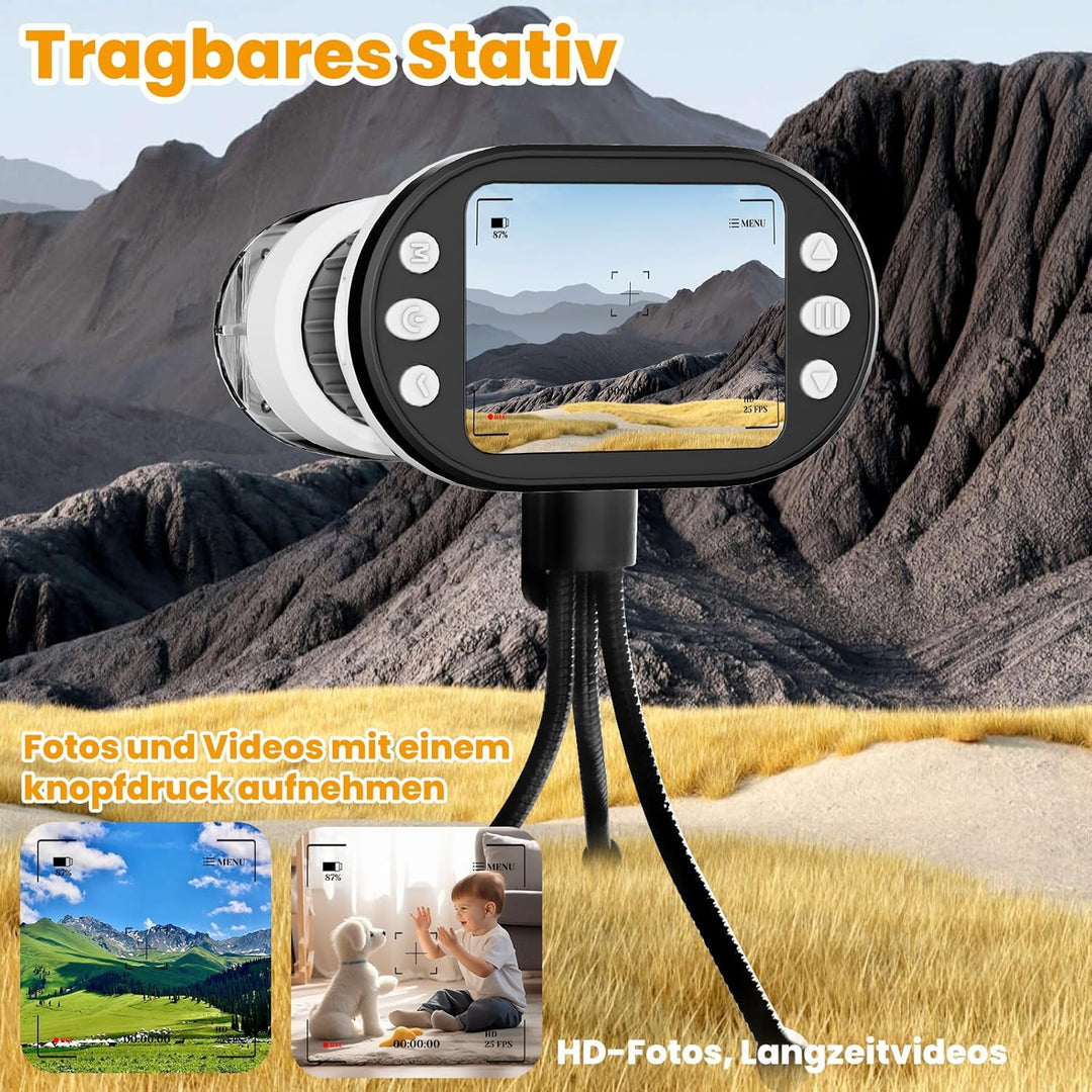 FIVAVA 1000X Mikroskop für Kinder, tragbares Digitales Mikroskop mit 2,0-Zoll-IPS-Display, Kinderlup