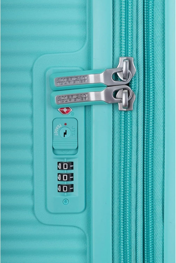 American Tourister Soundbox - Spinner L Erweiterbar Koffer, 77 cm, 97/110 L, Blau (Poolside Blue) Po