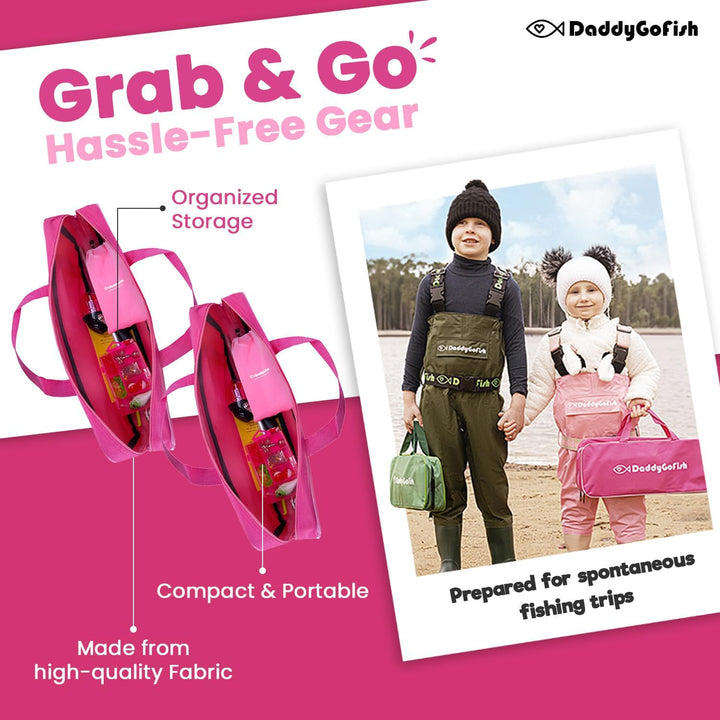 DaddyGoFish Kinder Angelset - Teleskoprute &amp; Rolle Combo mit Klappstuhl, Rutenhalter, Tackle Box, Kö