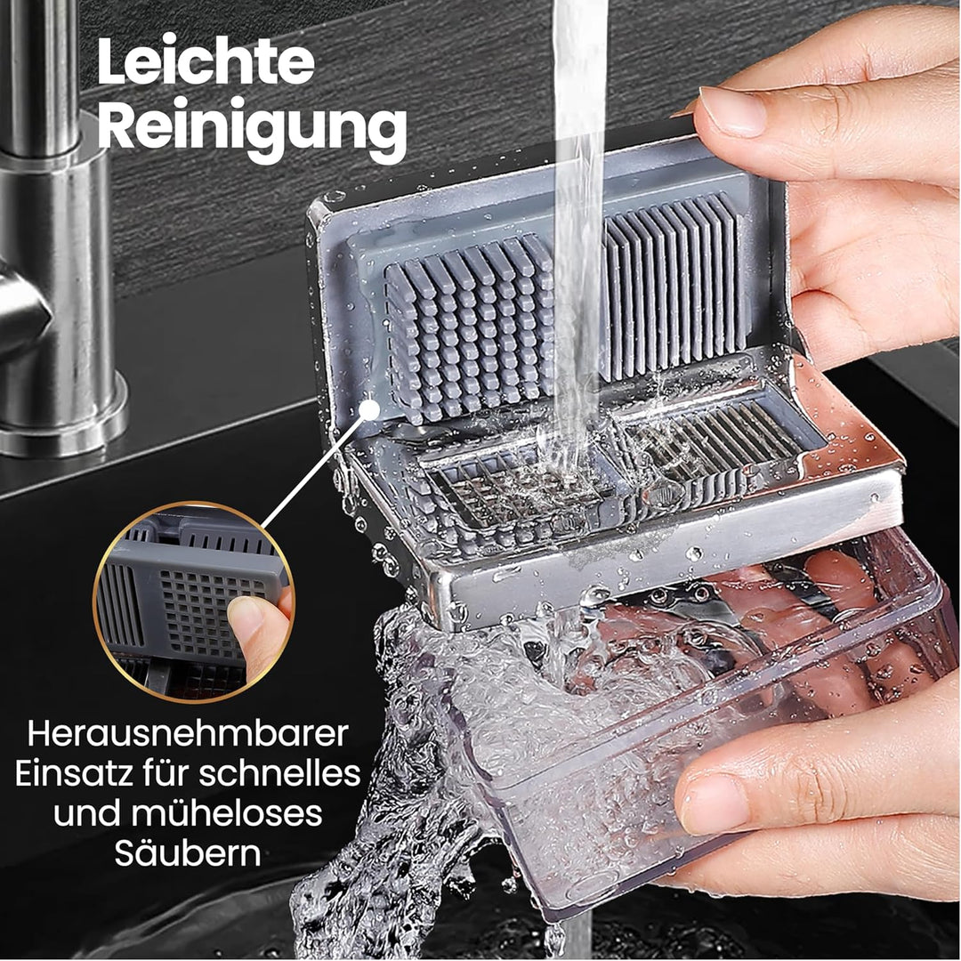 Knoblauchpresse Edelstahl 2-in-1 – Knoblauchschneider & Knoblauch Zerkleinerer mit Auffangbehälter,