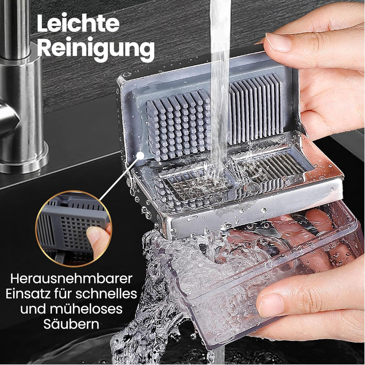 Knoblauchpresse Edelstahl 2-in-1 – Knoblauchschneider & Knoblauch Zerkleinerer mit Auffangbehälter,