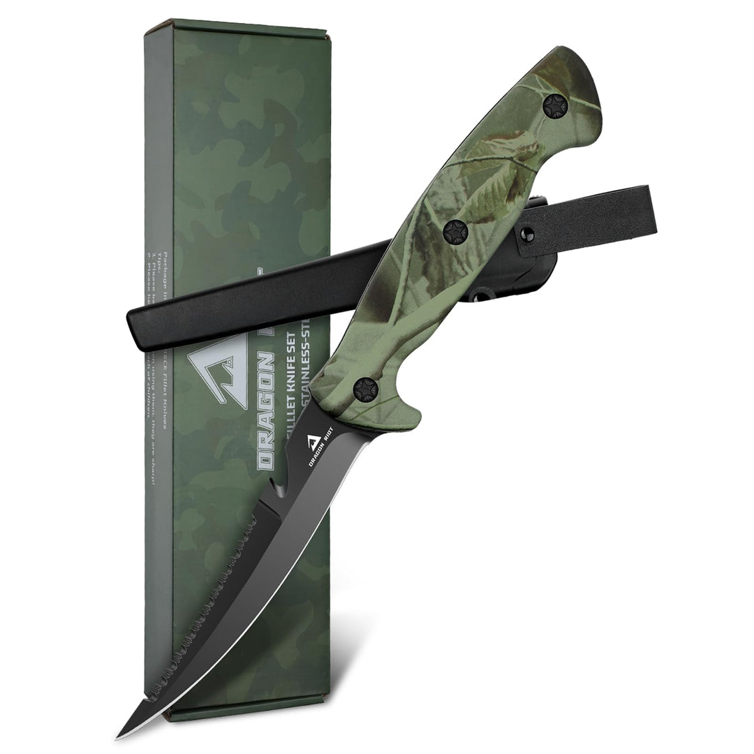 DRAGON RIOT Filetiermesser Fisch 13CM, Edelstahl Fischmesser mit Anti-Rutsch-Griff, Full Tang Ausbei