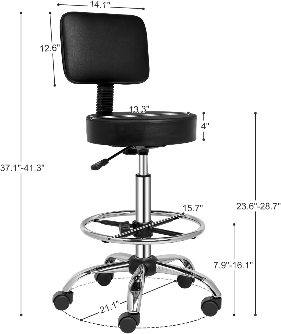Bonnlo Rollhocker höhenverstellbar mit Lehne Abnehmbar, Arbeitshocker 360° Drehbar, Drehhocker mit F