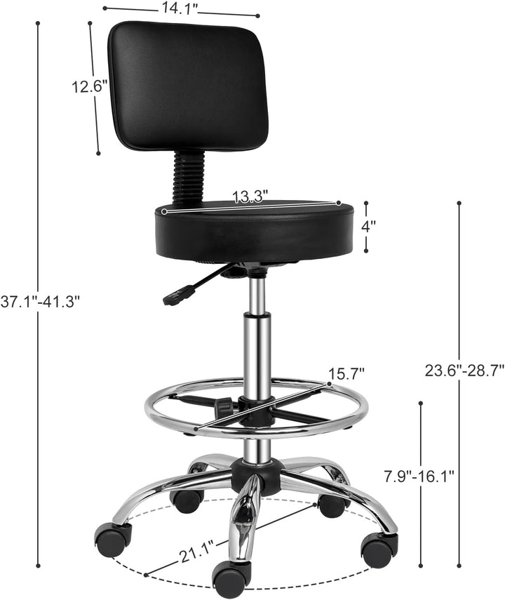 Bonnlo Rollhocker höhenverstellbar mit Lehne Abnehmbar, Arbeitshocker 360° Drehbar, Drehhocker mit F