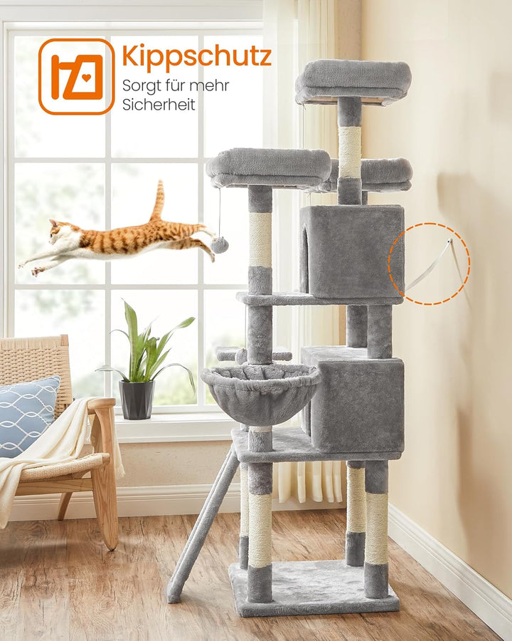 Feandrea Kratzbaum, XXL Katzenbaum, 169 cm, hellgrau PCT019W01 Hellgrau 54L x 49B x 169H cm, Hellgra