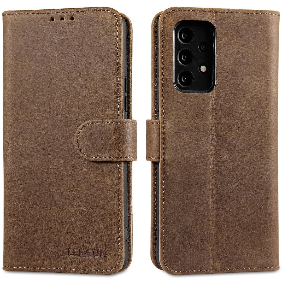 LENSUN Lederhülle für Samsung Galaxy A53, Echtleder Hülle [Echtes Leder][Stand-Funktion][RFID Schutz