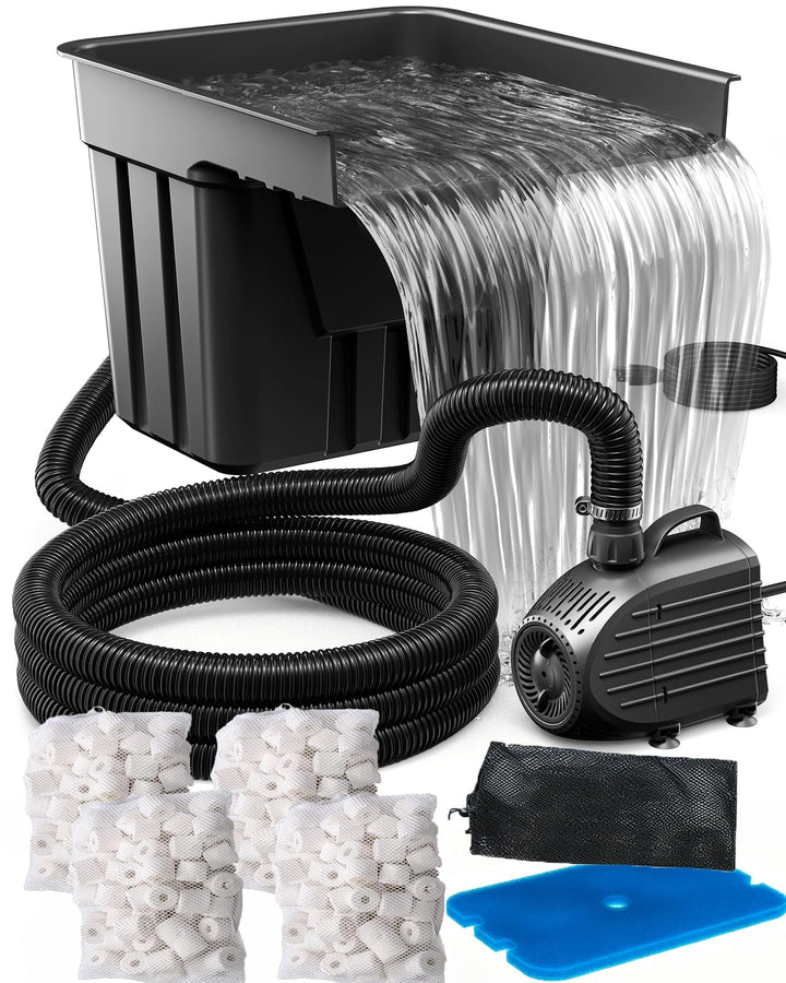Biling Teich Wasserfall mit Teichfilter Komplettset, Pool Wasserfall mit 80W 4500L/H Teichpump, Wass