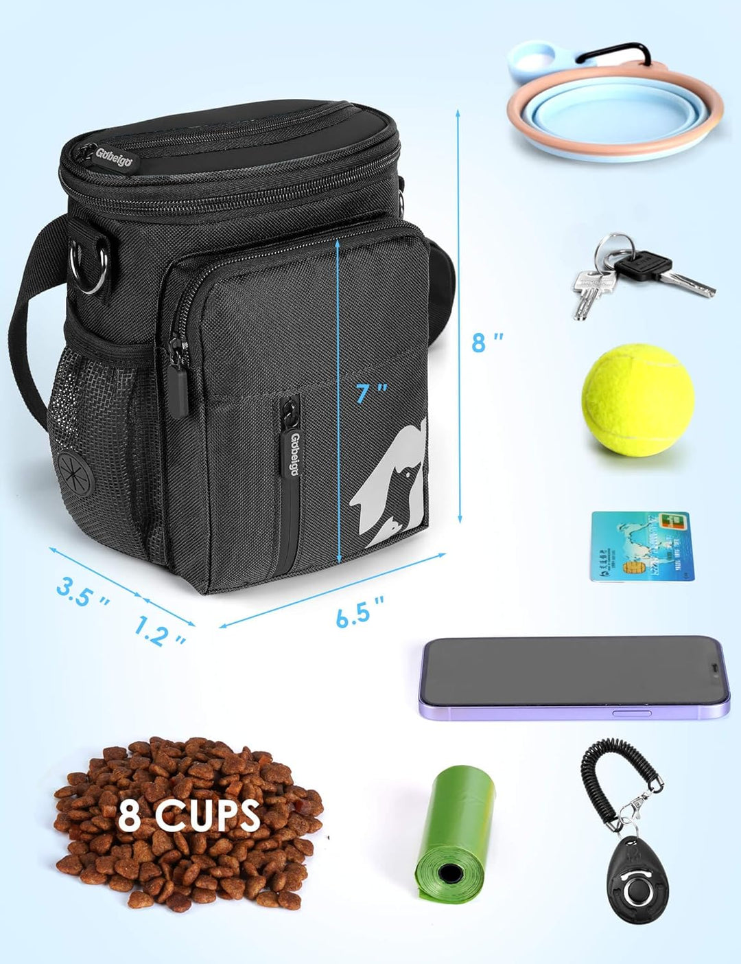 Gobeigo Hundeleckerlis und Trainingsklicker, Gürteltasche mit Kotbeutelspender, Leckerlibeutel zum G