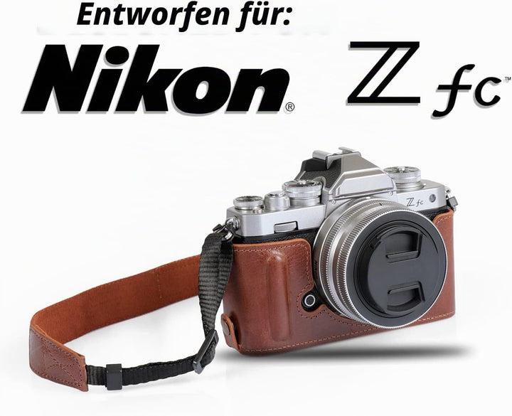 MegaGear MG2016 Ever Ready Genuine Leather Camera Half Case Compatible with Nikon Z fc (Braun), Brau