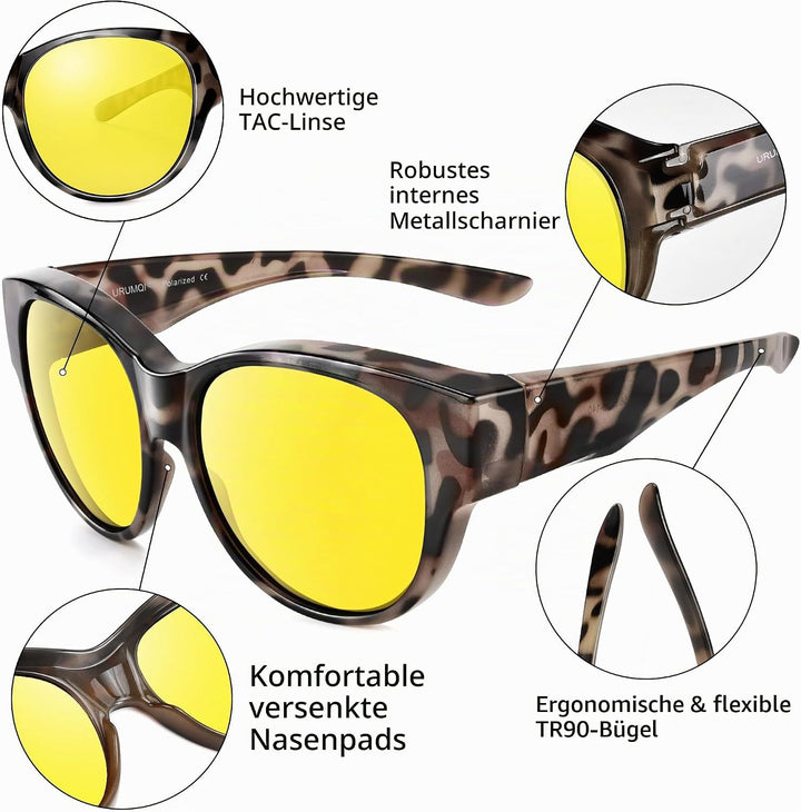 URUMQI Nachtsichtbrille für Autofahrer, Nachtfahrbrille Nachtbrille zum Autofahren Damen Herren, Aut