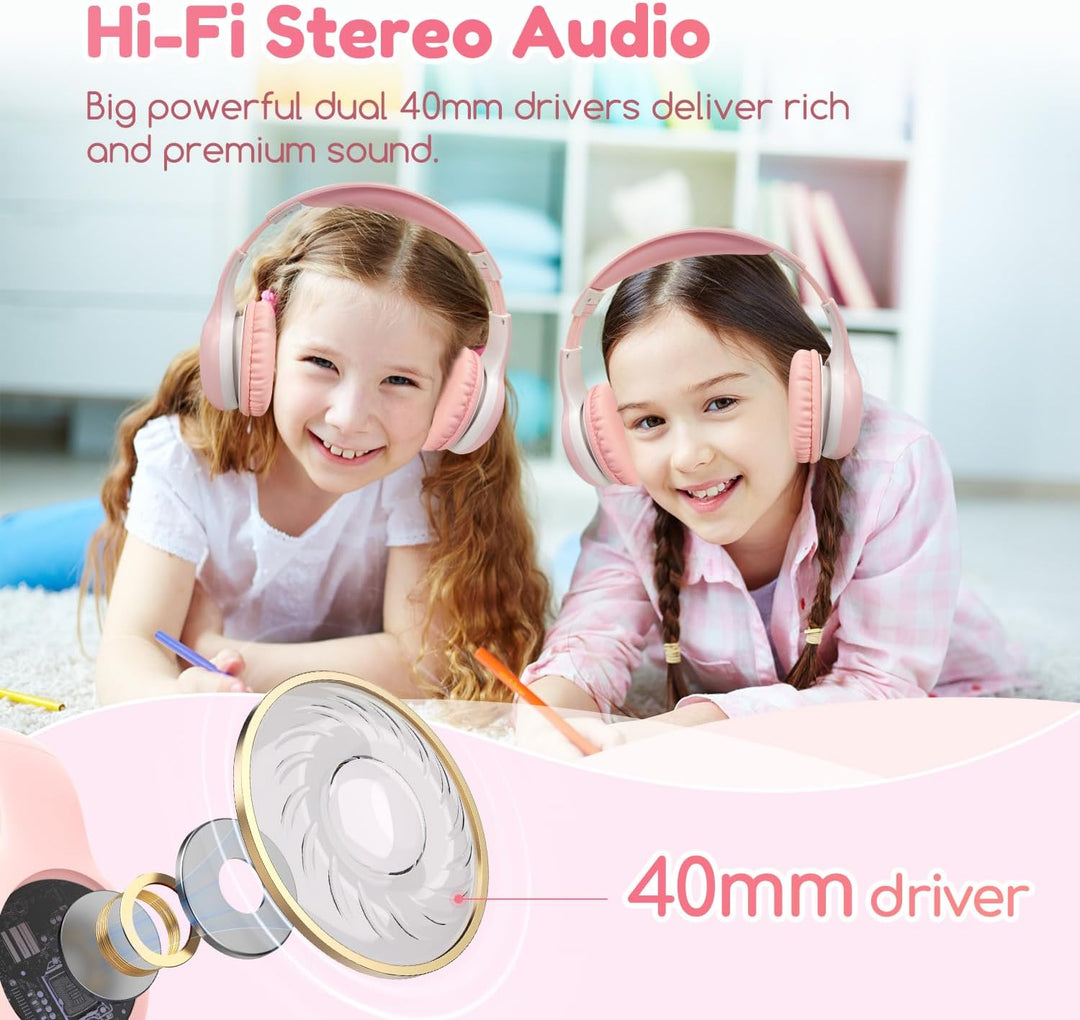 EarFun Bluetooth Kopfhörer Kinder, 85/94dB Lautstärkeregelung, HiFi Sound, HD-Mikrofon, 40 Std Akku,