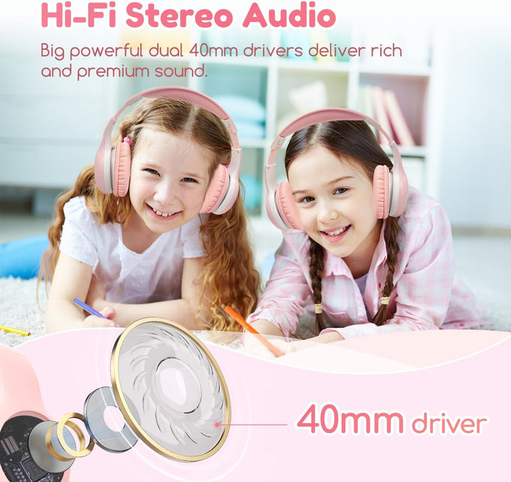 EarFun Bluetooth Kopfhörer Kinder, 85/94dB Lautstärkeregelung, HiFi Sound, HD-Mikrofon, 40 Std Akku,