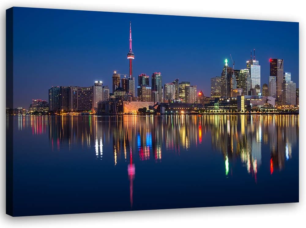 Feeby Bild auf Leinwand Toronto Kunstdruck modern Stadt Blau 80x60 cm Leinwandbild 80x60 cm Blau_d,