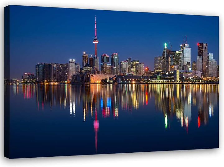 Feeby Bild auf Leinwand Toronto Kunstdruck modern Stadt Blau 80x60 cm Leinwandbild 80x60 cm Blau_d,