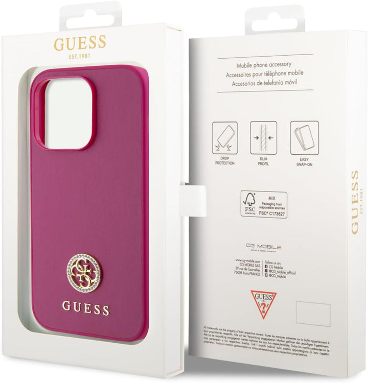 CG MOBILE Guess PU Metal 4G Strass Hülle für iPhone 15 Pro Max (Pink) rose, rose
