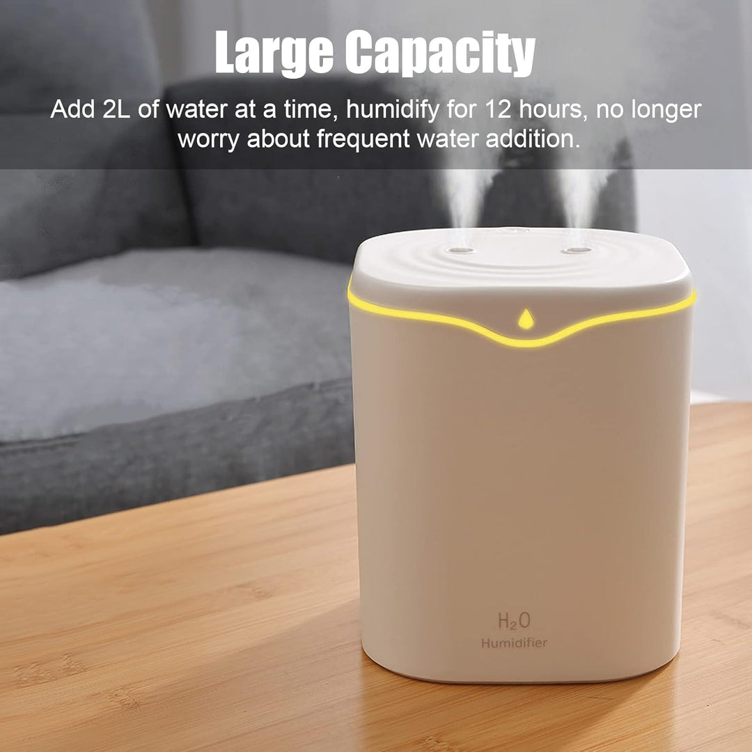Irishom 2L Double Spray Humidifiers with LED light Cool Mist Auto Shut-Off Humidifier Portable Desk