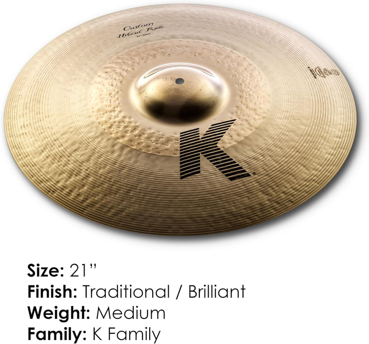 Zildjian K Custom Series - 21" Hybrid Ride Cymbal, Mehrfarbig 21 Zoll Hybrid Ride, 21 Zoll Hybrid Ri