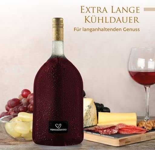 Kühlmanschette Wein mit Flaschensicherung, weinrote Flaschenkühler Manschette, Weinkühler Manschette